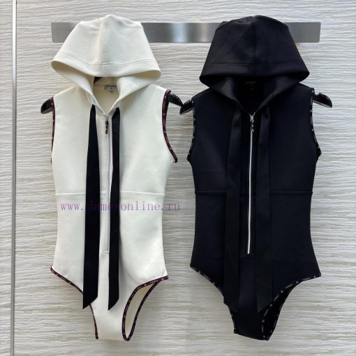 CL75978 Chanel 25 Early Spring Elastic Zipper Hooded Butterfly Tie Jumpsuit Hooded Half Zipper vkv1bqvb