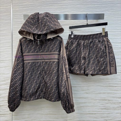 CT75979 Fendi 25 Early Spring New Collection Double F Printed Casual Set Hooded Zipper Jacket+H rmln58zt - Image 2