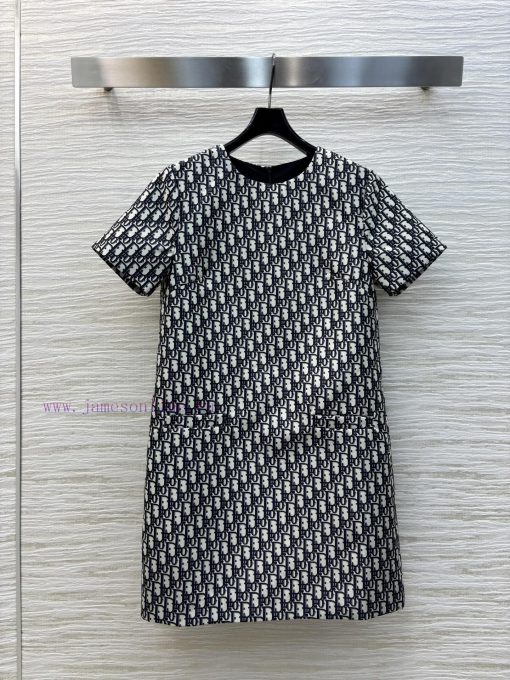 CL75981 Dior 25 Early Spring New Collection Logo Printed Round Neck Short Sleeved Dress With Cl goxefxix