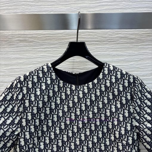 CL75981 Dior 25 Early Spring New Collection Logo Printed Round Neck Short Sleeved Dress With Cl goxefxix - Image 3
