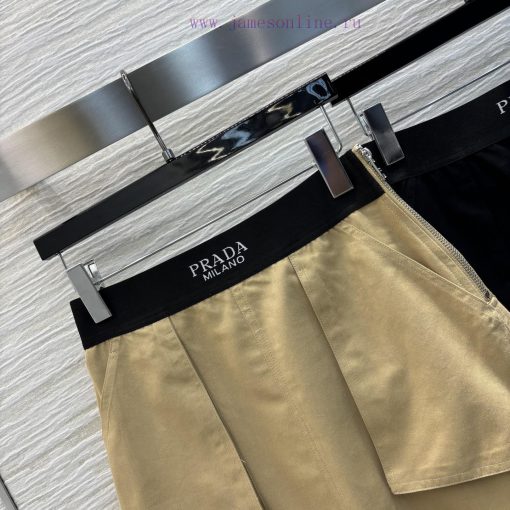 CB75987 Prada 25 Spring/Summer Logo Ribbon Splicing Workwear Style Large Pocket A-line Half Ski sd0192a1 - Image 3