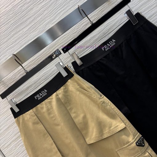 CB75987 Prada 25 Spring/Summer Logo Ribbon Splicing Workwear Style Large Pocket A-line Half Ski sd0192a1 - Image 5