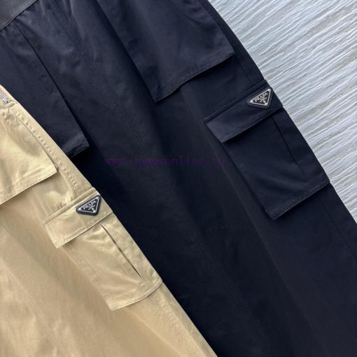 CB75987 Prada 25 Spring/Summer Logo Ribbon Splicing Workwear Style Large Pocket A-line Half Ski sd0192a1 - Image 6