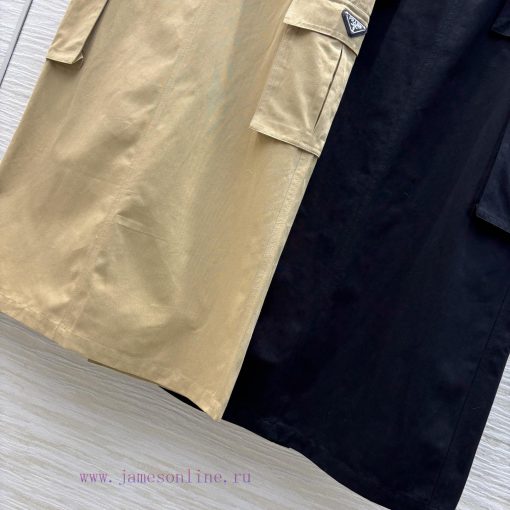 CB75987 Prada 25 Spring/Summer Logo Ribbon Splicing Workwear Style Large Pocket A-line Half Ski sd0192a1 - Image 8