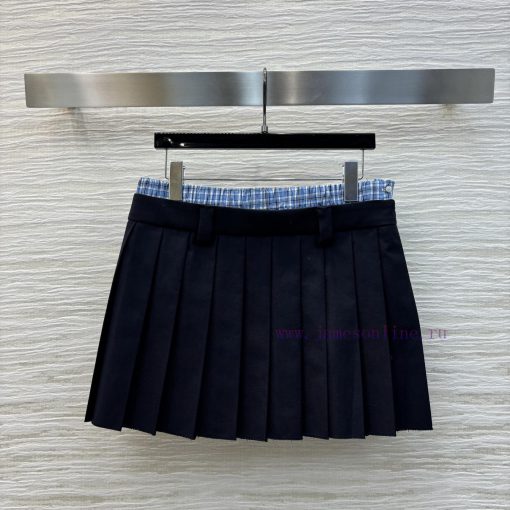 CB75990 Miu Miu 25 Early Spring New Item Fake Two Contrasting Checkered Pleated Short Skirts Fa 06pqyjbk