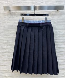 CB75991 Miu Miu 25 Early Spring New Item Fake Two Contrasting Checkered Pleated Half Skirt Fake k7t0tzqd