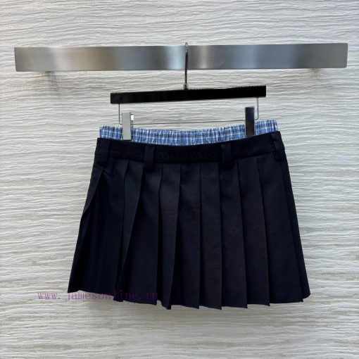 CB75990 Miu Miu 25 Early Spring New Item Fake Two Contrasting Checkered Pleated Short Skirts Fa 06pqyjbk - Image 9