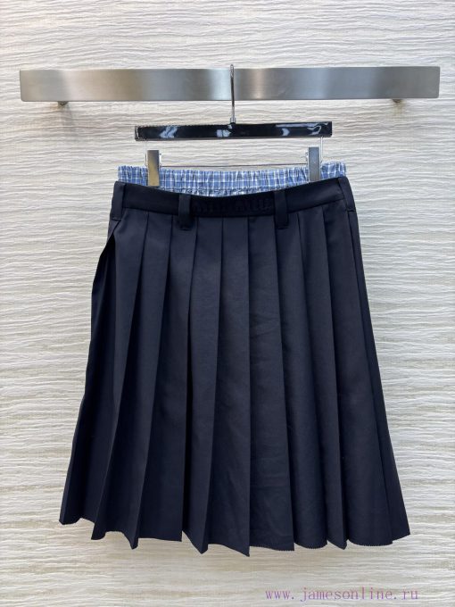 CB75991 Miu Miu 25 Early Spring New Item Fake Two Contrasting Checkered Pleated Half Skirt Fake k7t0tzqd - Image 9