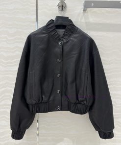 High End AW76008 Coco Chanel Girls' Personalized Pilot Jacket Leather Jacket Classic Stand Up C zup3wxzz