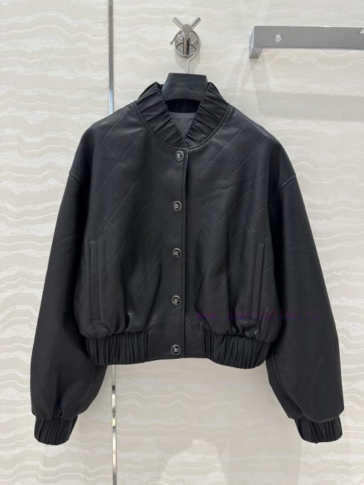 High End AW76008 Coco Chanel Girls' Personalized Pilot Jacket Leather Jacket Classic Stand Up C zup3wxzz