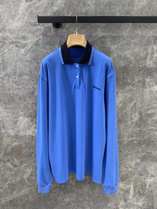 ZT60507 MiuMi * 25Ss Spring/Summer New Product Positioned Embroidered Letter Blue Long Sleeve P cd8c75gt