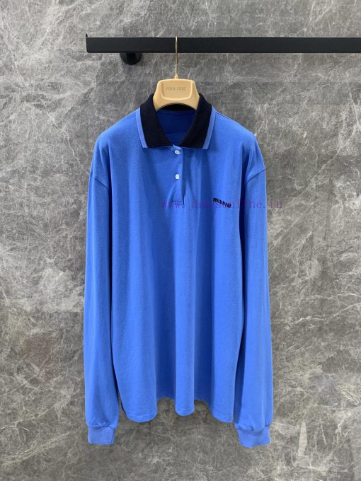 ZT60507 MiuMi * 25Ss Spring/Summer New Product Positioned Embroidered Letter Blue Long Sleeve P cd8c75gt - Image 2