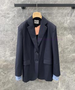 ZW60508 MiuMi * 25Ss Early Spring New Blue Plaid Shirt Sleeve Wool Suit Jacket | Yb Developed L omt13soz