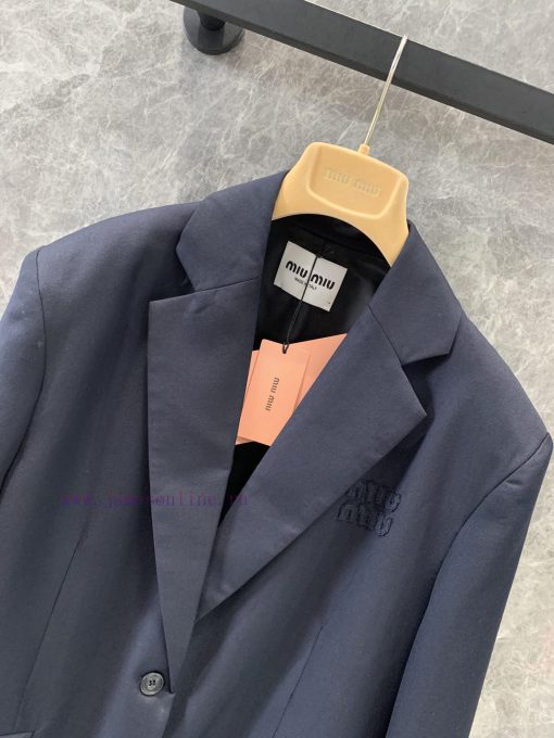 ZW60508 MiuMi * 25Ss Early Spring New Blue Plaid Shirt Sleeve Wool Suit Jacket | Yb Developed L omt13soz - Image 5