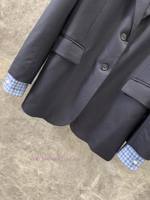 ZW60508 MiuMi * 25Ss Early Spring New Blue Plaid Shirt Sleeve Wool Suit Jacket | Yb Developed L omt13soz - Image 8