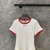 ZT57267 MiuMiu24ss Spring/Summer New Collection Color Contrasting Edge Round Neck Letter Embroi cz55esg8
