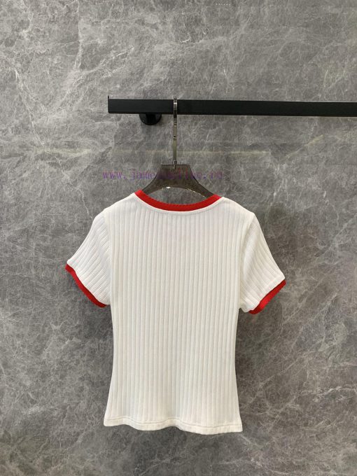 ZT57267 MiuMiu24ss Spring/Summer New Collection Color Contrasting Edge Round Neck Letter Embroi cz55esg8 - Image 3