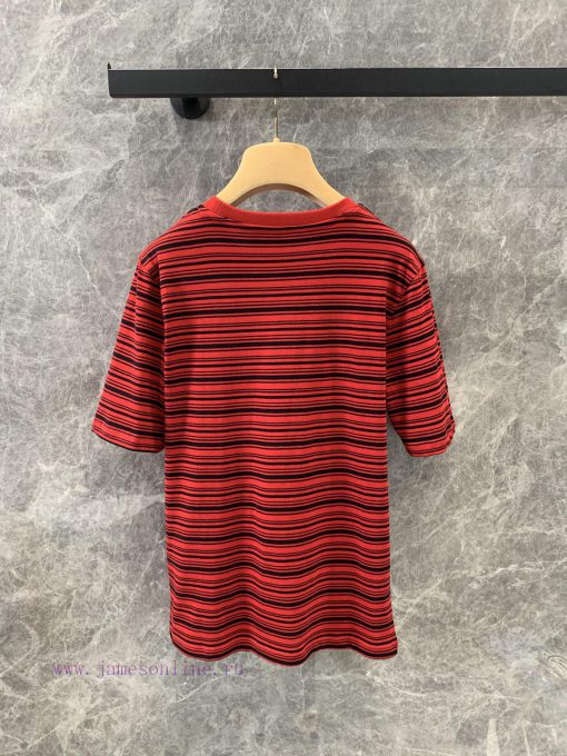 ZT60510 MiuMi * 25Ss Early Spring New Letter Logo Sticker Black And Red Striped Short Sleeved T bsok9d0d - Image 3