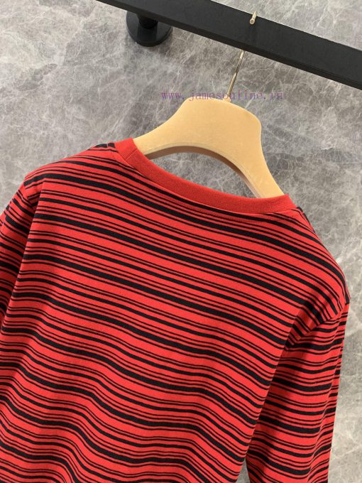 ZT60510 MiuMi * 25Ss Early Spring New Letter Logo Sticker Black And Red Striped Short Sleeved T bsok9d0d - Image 5