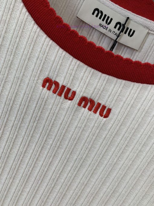 ZT57267 MiuMiu24ss Spring/Summer New Collection Color Contrasting Edge Round Neck Letter Embroi cz55esg8 - Image 7