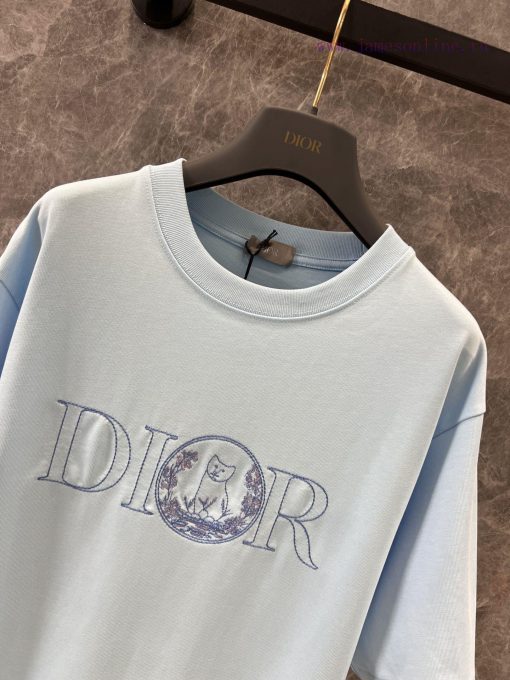 ZT60516 Dior 25Ss Early Spring New Collaboration Embroidered Loose Edition Round Neck Short Sle rn20wm0o - Image 4
