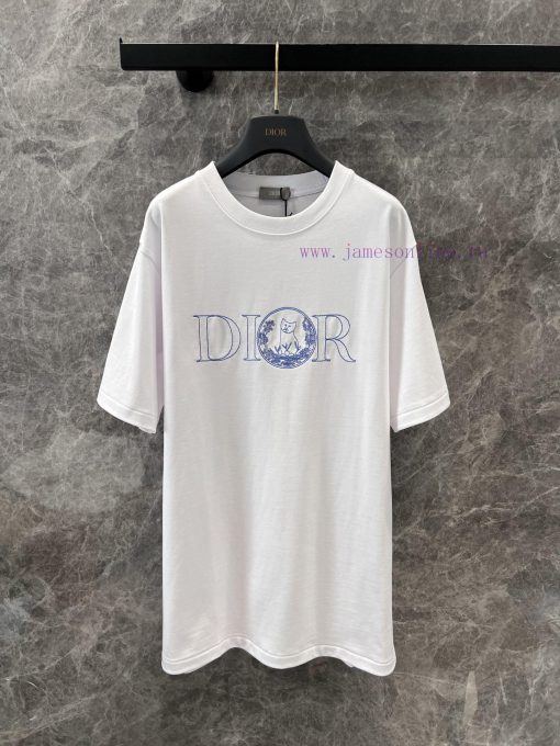 ZT60516 Dior 25Ss Early Spring New Collaboration Embroidered Loose Edition Round Neck Short Sle qrztfj80