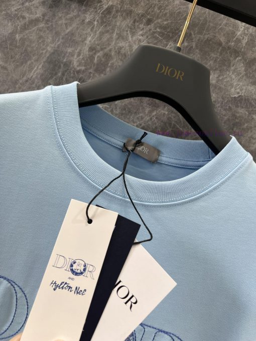 ZT60516 Dior 25Ss Early Spring New Collaboration Embroidered Loose Edition Round Neck Short Sle rn20wm0o - Image 9