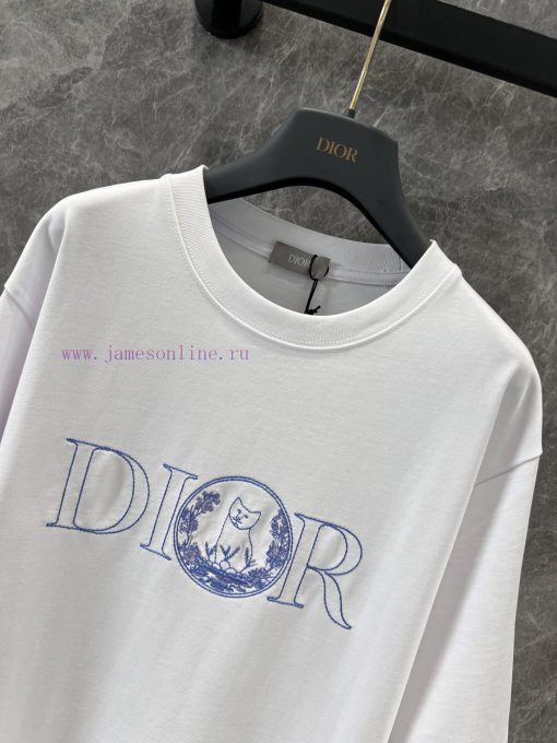 ZT60516 Dior 25Ss Early Spring New Collaboration Embroidered Loose Edition Round Neck Short Sle qrztfj80 - Image 4