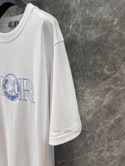 ZT60516 Dior 25Ss Early Spring New Collaboration Embroidered Loose Edition Round Neck Short Sle qrztfj80 - Image 7
