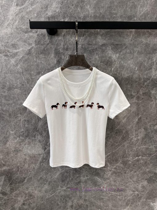 ZT60519 Markg * Ng 25Ss Early Spring New Pearl Necklace Dog Printed Short Sleeve T-shirt | Prod 9fm7vkr7 - Image 2