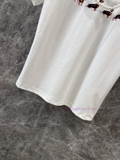 ZT60519 Markg * Ng 25Ss Early Spring New Pearl Necklace Dog Printed Short Sleeve T-shirt | Prod 9fm7vkr7 - Image 9