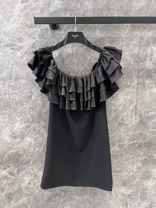 ZL60529 Celine 25Ss Early Spring New One Shoulder Sexy Pure Desire Wind Lotus Leaf Edge Dress | nuwlrhml