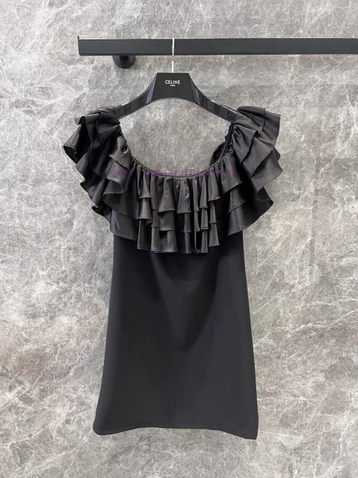 ZL60529 Celine 25Ss Early Spring New One Shoulder Sexy Pure Desire Wind Lotus Leaf Edge Dress | nuwlrhml - Image 2