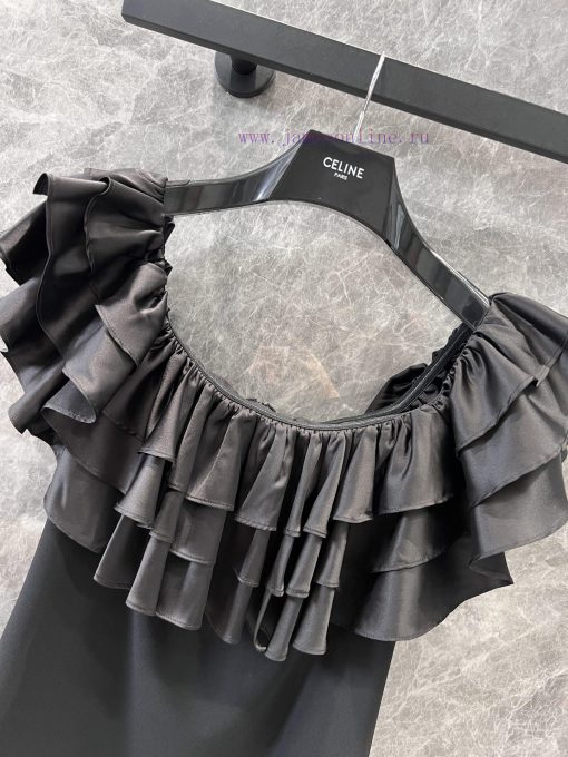 ZL60529 Celine 25Ss Early Spring New One Shoulder Sexy Pure Desire Wind Lotus Leaf Edge Dress | nuwlrhml - Image 4