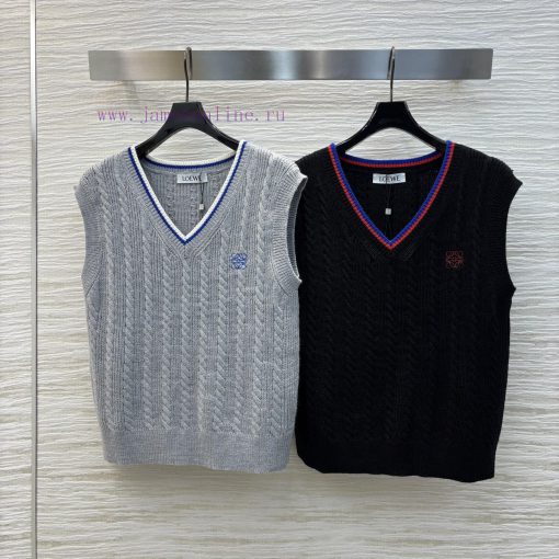 CT76012 Loewe 25 Early Spring New Item V-neck Knitted Vest Loose And Casual Style Contrasting C ejspnoqp - Image 2