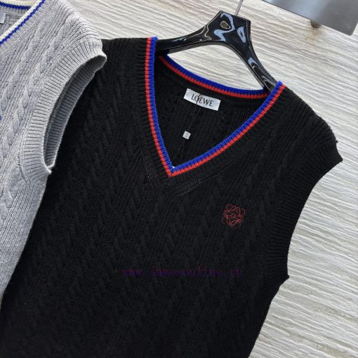 CT76012 Loewe 25 Early Spring New Item V-neck Knitted Vest Loose And Casual Style Contrasting C ejspnoqp - Image 8