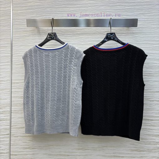 CT76012 Loewe 25 Early Spring New Item V-neck Knitted Vest Loose And Casual Style Contrasting C ejspnoqp - Image 9