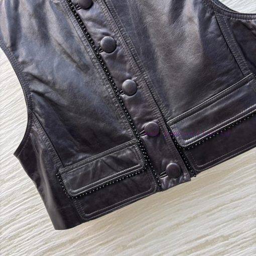 CW76016 Niche Design 25 Early Spring Short Small Leather Vest Jacket Ultra Short Vest Version P od4u86q5 - Image 7