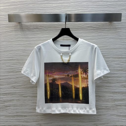 CT76028 Louis Vuitton 25 Early Spring New Dusk Print Patch Short Sleeved T-shirt Simple Solid C n7pd99l1