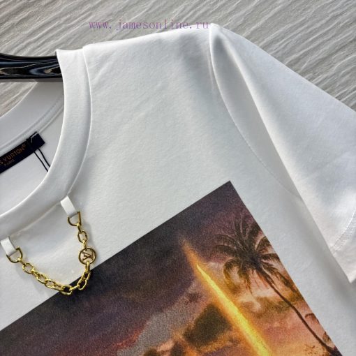 CT76028 Louis Vuitton 25 Early Spring New Dusk Print Patch Short Sleeved T-shirt Simple Solid C n7pd99l1 - Image 5