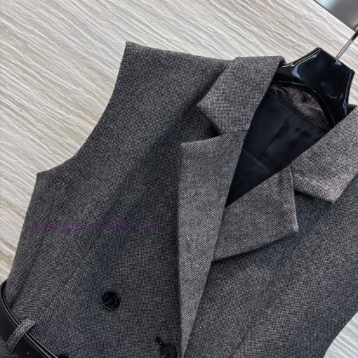 CL76050 Dior 25 Early Spring New Item High-end Gray Suit Collar Belt Vest Dress Large V-neck Sl ggdvzrio - Image 4
