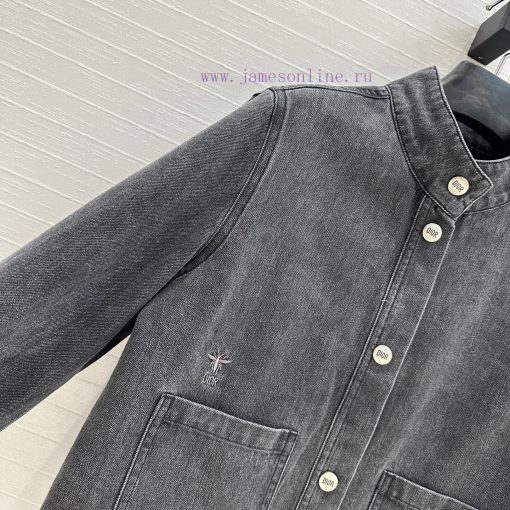 Highly Recommended 🤞 BW76057 Miss Dior's New Retro Charcoal Grey Washed Denim Jacket With A Sty mff3dp2p - Image 4