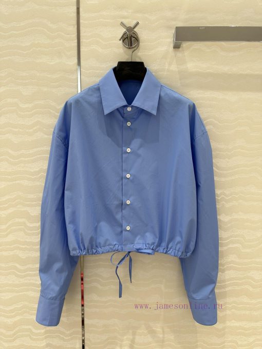 AC75010 Prada High Intelligence Dressing Drawstring Small Short Style High-end Shirt White Rich pma73fla