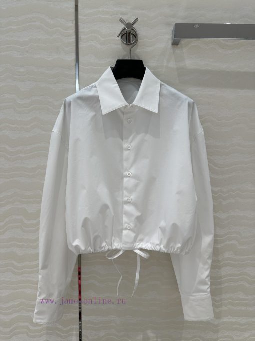 AC75010 Prada High Intelligence Dressing Drawstring Small Short Style High-end Shirt White Rich fbfhwaw2