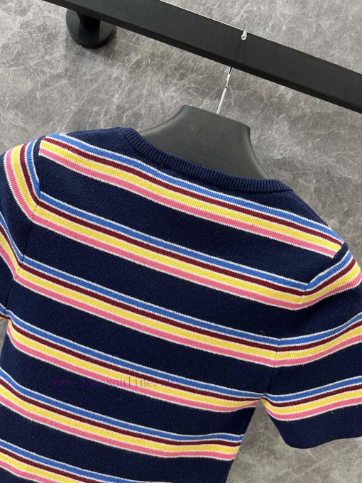 ZT60533 Prada 25Ss Early Spring New Color Striped Knitted Short Sleeve Top 丨 Developed And Prod 3032f3pl - Image 5