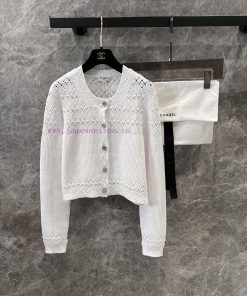 ZW60536 Chanel 25P Early Spring New Diamond Hollow Hook Flower Knitted Cardigan | Yb Developed 0afv3y6c