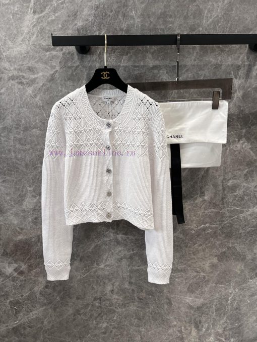 ZW60536 Chanel 25P Early Spring New Diamond Hollow Hook Flower Knitted Cardigan | Yb Developed 0afv3y6c