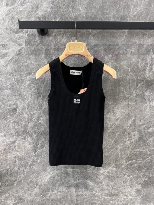 ZT60557 Miumi * 25Ss Early Spring New Color Contrast Logo Decorative Sleeveless U-neck Knitted wuiau9aa