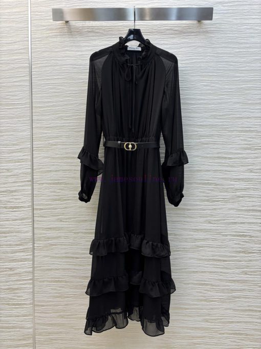 CL76082 Dior 25 Spring/Summer New Collection Earwood Collar Dress With Black Fungal Lace Design 4ei4b6ff