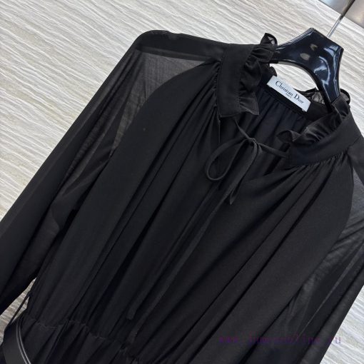 CL76082 Dior 25 Spring/Summer New Collection Earwood Collar Dress With Black Fungal Lace Design 4ei4b6ff - Image 4
